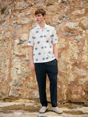 Navy Slim Fit Cotton Blend Texture Suit Trousers - Image 2 of 10