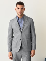 Grey Slim Fit Herringbone Texture Suit Jacket - Image 1 of 11