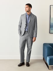 Grey Slim Fit Herringbone Texture Suit Jacket - Image 2 of 11