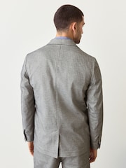Grey Slim Fit Herringbone Texture Suit Jacket - Image 3 of 11