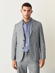 Grey Slim Fit Herringbone Texture Suit Jacket - Image 4 of 11