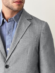 Grey Slim Fit Herringbone Texture Suit Jacket - Image 5 of 11
