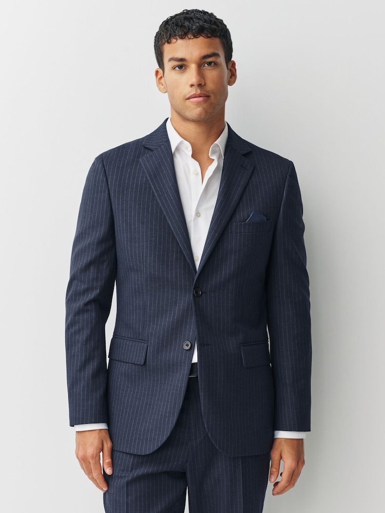 Navy Striped Muscle Fit Motionflex Stretch Suit Jacket - Image 1 of 11 Navy Striped Muscle Fit Motionflex Stretch Suit Jacket - Image 1 of 11