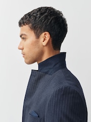 Navy Striped Muscle Fit Motionflex Stretch Suit Jacket - Image 6 of 11