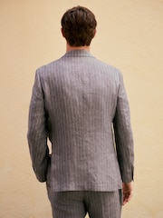 Grey Slim Fit Signature Leomaster Italian Striped Linen Fabric Suit Jacket - Image 2 of 11