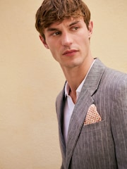 Grey Slim Fit Signature Leomaster Italian Striped Linen Fabric Suit Jacket - Image 3 of 11