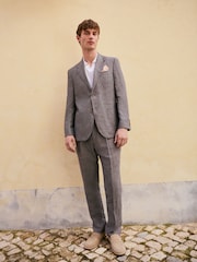 Grey Slim Fit Signature Leomaster Italian Striped Linen Fabric Suit Jacket - Image 4 of 11