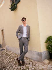 Grey Slim Fit Signature Leomaster Italian Striped Linen Fabric Suit Jacket - Image 6 of 11