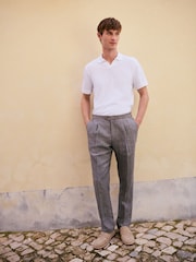 Grey Slim Fit Signature Leomaster Italian Striped Linen Fabric Suit Trousers - Image 1 of 12