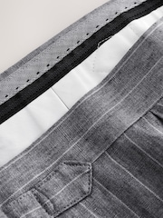 Grey Slim Fit Signature Leomaster Italian Striped Linen Fabric Suit Trousers - Image 11 of 12