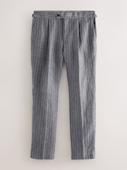 Grey Slim Fit Signature Leomaster Italian Striped Linen Fabric Suit Trousers - Image 6 of 12
