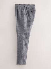 Grey Slim Fit Signature Leomaster Italian Striped Linen Fabric Suit Trousers - Image 7 of 12