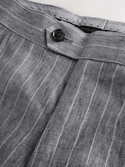 Grey Slim Fit Signature Leomaster Italian Striped Linen Fabric Suit Trousers - Image 8 of 12