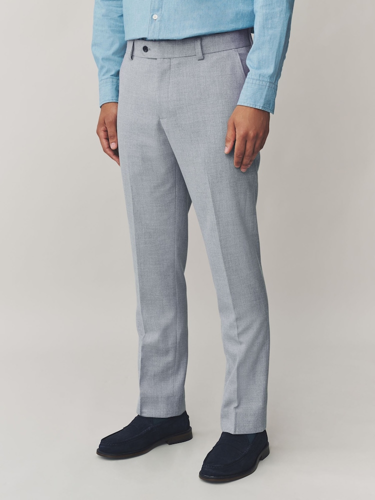 Grey Light Regular Fit Smart Textured Trousers With Stretch Waistband - Image 1 of 18 Grey Light Regular Fit Smart Textured Trousers With Stretch Waistband - Image 1 of 18