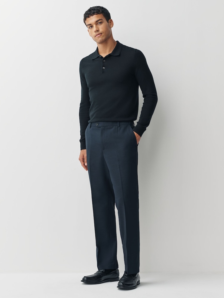 Navy Regular Fit Smart Textured Trousers With Stretch Waistband - Image 2 of 13 Navy Regular Fit Smart Textured Trousers With Stretch Waistband - Image 2 of 13