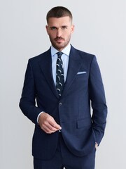 Navy Slim Fit Signature Marzotto Italian Fabric Check Suit Jacket - Image 1 of 5