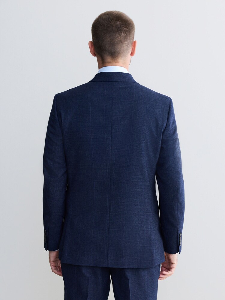 Navy Slim Fit Signature Marzotto Italian Fabric Check Suit Jacket - Image 2 of 5