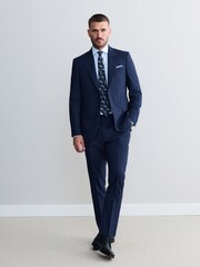 Navy Slim Fit Signature Marzotto Italian Fabric Check Suit Jacket - Image 4 of 5