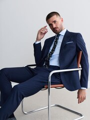 Navy Slim Fit Signature Marzotto Italian Fabric Check Suit Jacket - Image 5 of 5