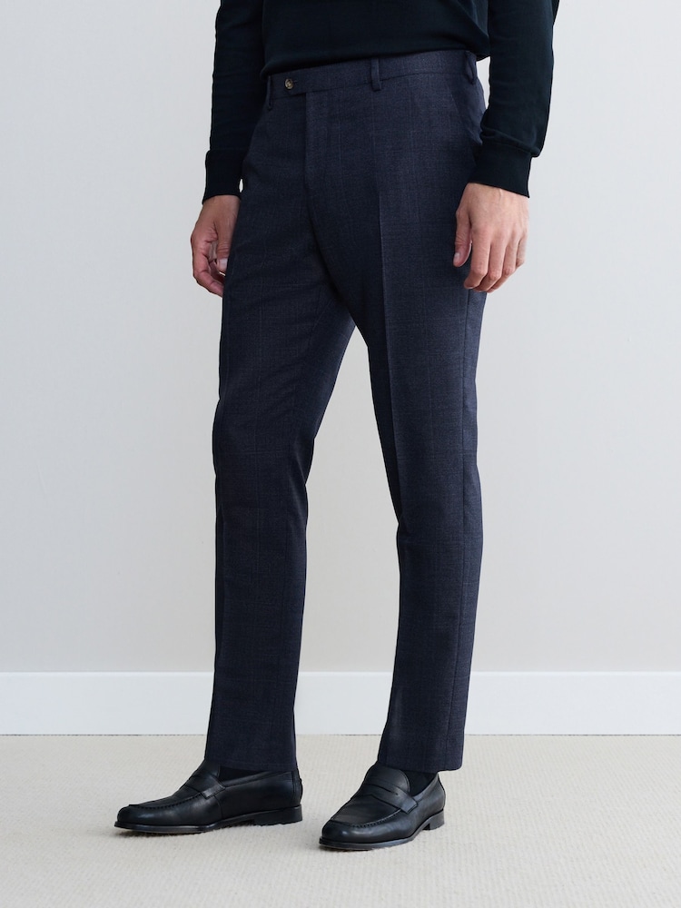 Navy Signature Marzotto Italian Check Fabric Suit Trousers - Image 1 of 4