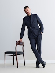 Navy Signature Marzotto Italian Check Fabric Suit Trousers - Image 2 of 4