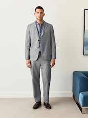 Grey Slim Fit Grey Herringbone Texture Suit Trousers - Image 2 of 10