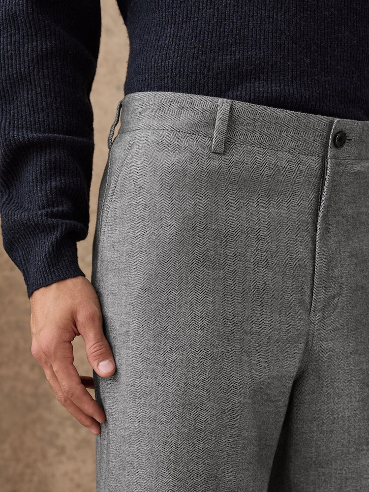 Gri - Pantaloni de costum Croială slim fit cu textură de heringbone gri - Image 4 of 10