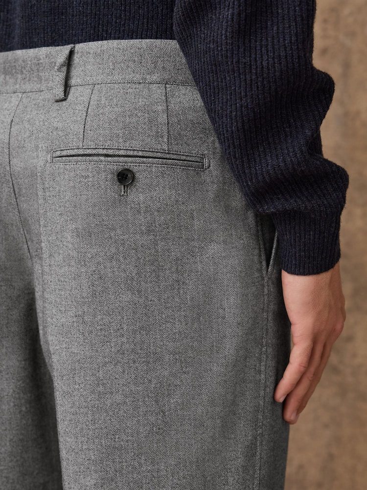 Gri - Pantaloni de costum Croială slim fit cu textură de heringbone gri - Image 5 of 10