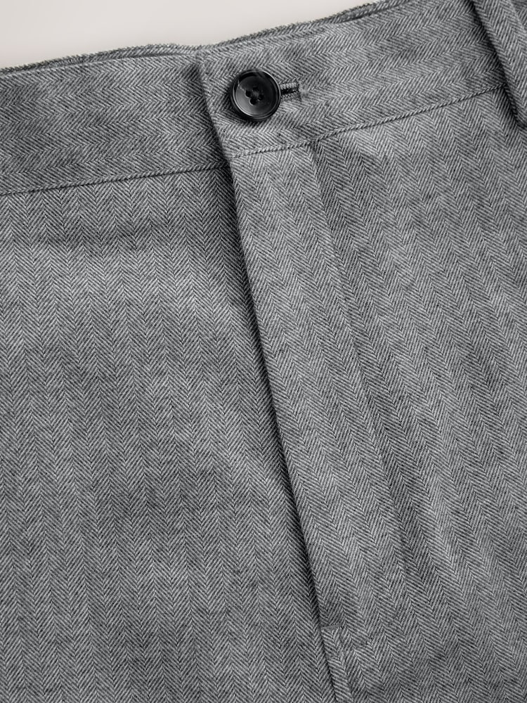 Gri - Pantaloni de costum Croială slim fit cu textură de heringbone gri - Image 8 of 10