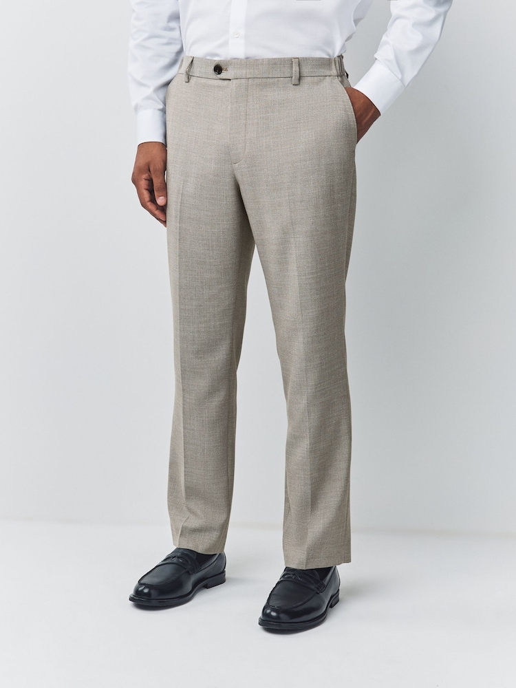 Neutral Regular Fit Smart Textured Trousers With Stretch Waistband - Image 1 of 13