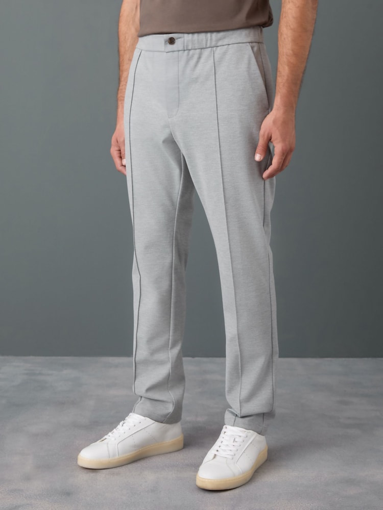 Light Grey Slim Fit Smart Elasticated Waistband Trousers With Wool Content - Image 1 of 10