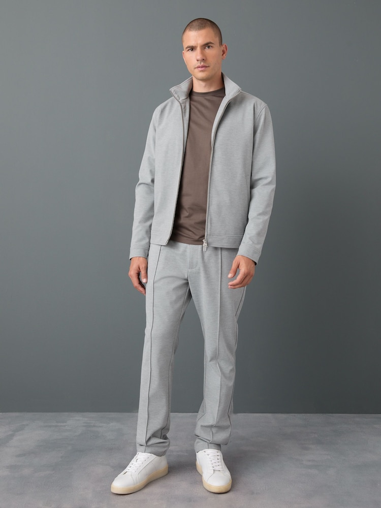 Light Grey Slim Fit Smart Elasticated Waistband Trousers With Wool Content - Image 2 of 10