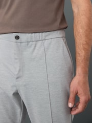 Light Grey Slim Fit Smart Elasticated Waistband Trousers With Wool Content - Image 5 of 10