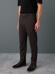 Brown Slim Fit Smart Elasticated Waistband Trousers With Wool Content - Image 1 of 11