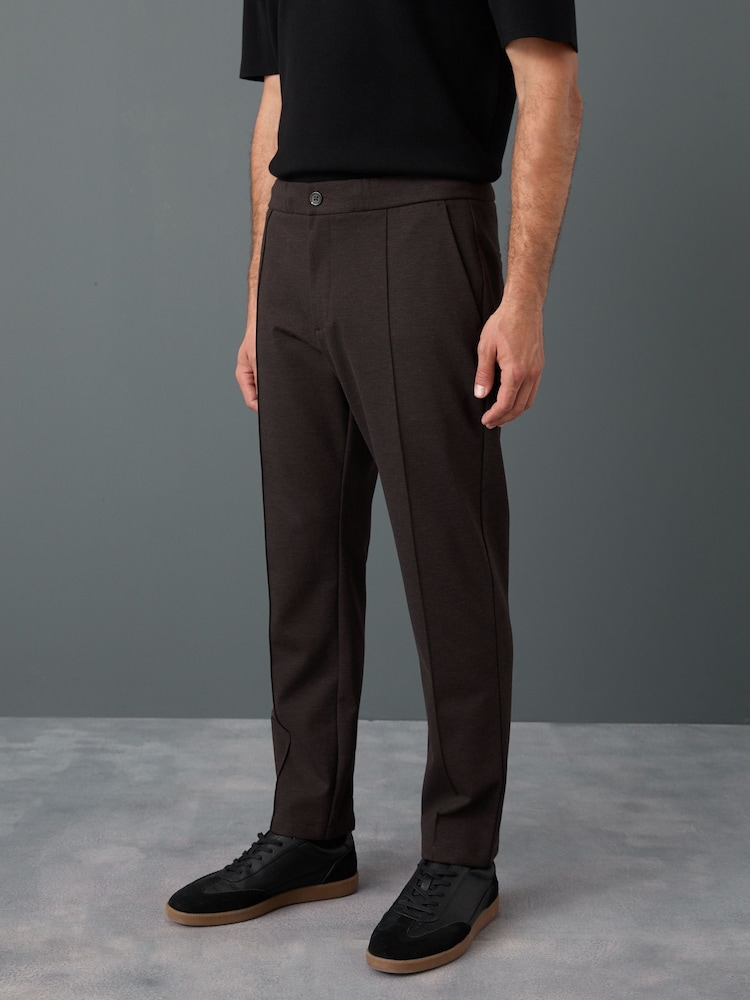 Brown Slim Fit Smart Elasticated Waistband Trousers With Wool Content - Image 1 of 11