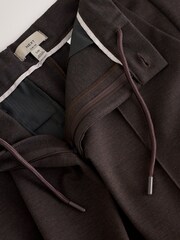 Brown Slim Fit Smart Elasticated Waistband Trousers With Wool Content - Image 10 of 11