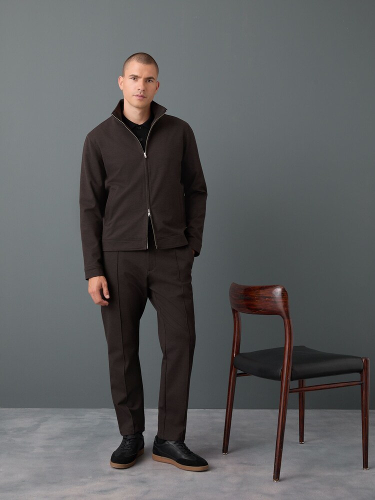 Brown Slim Fit Smart Elasticated Waistband Trousers With Wool Content - Image 2 of 11