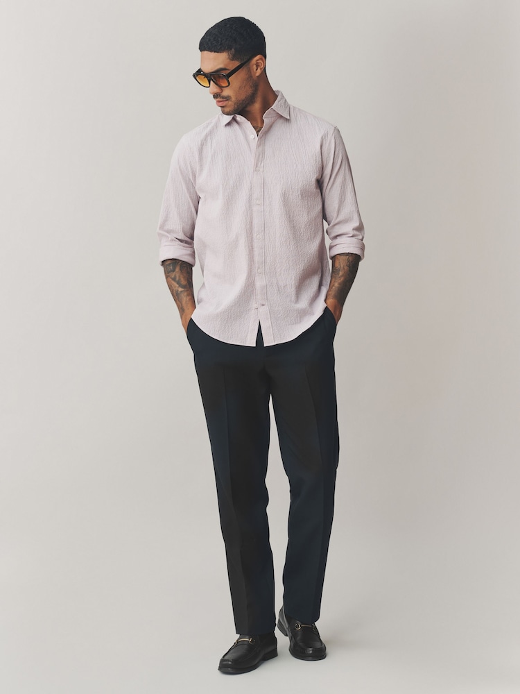 Black Regular Fit Smart Textured Trousers With Stretch Waistband - Image 1 of 10