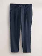 Navy Blue Slim Fit Smart Stretch Trousers With Internal Drawcord - Image 1 of 6
