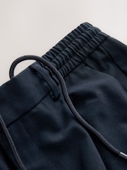 Navy Blue Slim Fit Smart Stretch Trousers With Internal Drawcord - Image 11 of 11