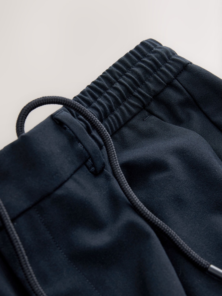 Navy Blue Slim Fit Smart Stretch Trousers With Internal Drawcord - Image 11 of 11