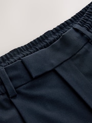 Navy Blue Slim Fit Smart Stretch Trousers With Internal Drawcord - Image 3 of 6