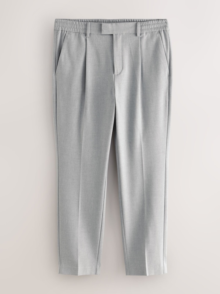 Light Grey Slim Fit Smart Stretch Trousers With Internal Drawcord - Image 1 of 5