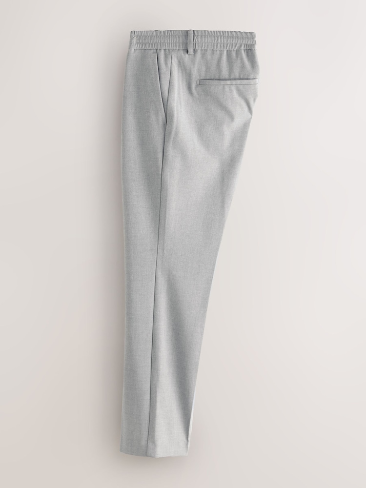 Light Grey Slim Fit Smart Stretch Trousers With Internal Drawcord - Image 2 of 5