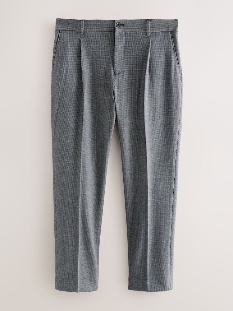Blue Slim Fit Smart Elasticated Back Textured Trousers with Stretch - Image 1 of 5