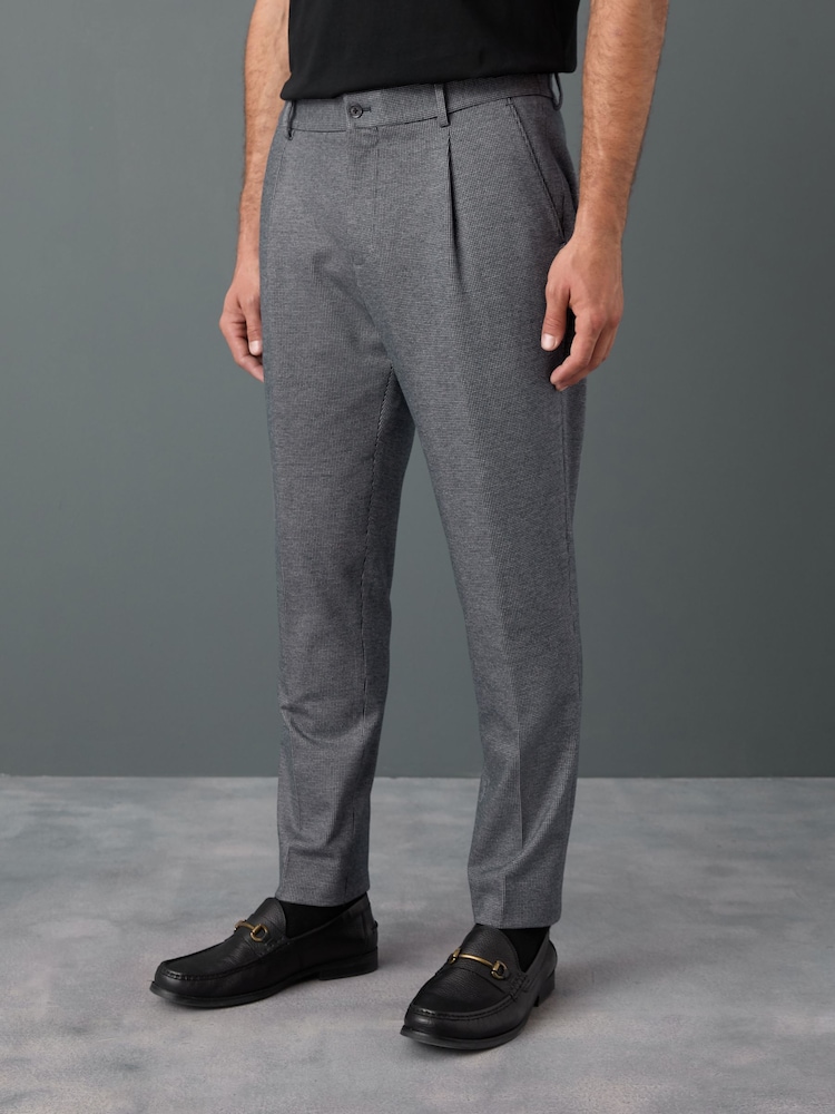 Blue Slim Fit Smart Elasticated Back Textured Trousers with Stretch - Image 1 of 8 Blue Slim Fit Smart Elasticated Back Textured Trousers with Stretch - Image 1 of 8