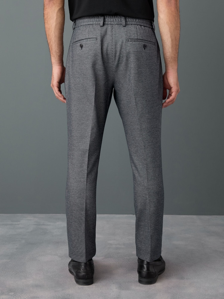 Blue Slim Fit Smart Elasticated Back Textured Trousers with Stretch - Image 2 of 8 Blue Slim Fit Smart Elasticated Back Textured Trousers with Stretch - Image 2 of 8
