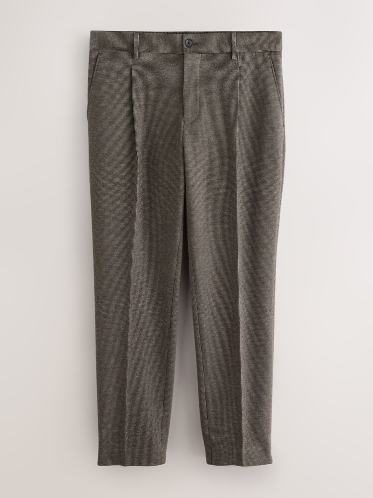 Brown Slim Fit Smart Elasticated Back Textured Trousers with Stretch - Image 1 of 5