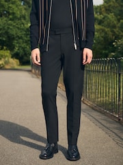 Black Slim Fit Smart Stretch Trousers With Internal Drawcord - Image 1 of 11