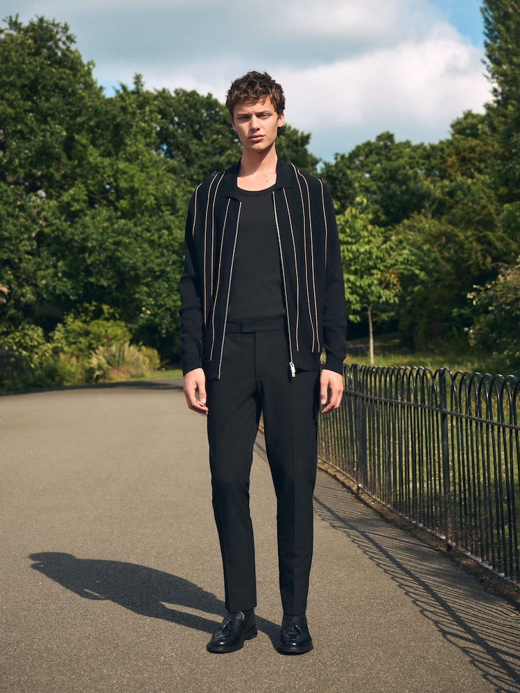 Black Slim Fit Smart Stretch Trousers With Internal Drawcord - Image 2 of 11